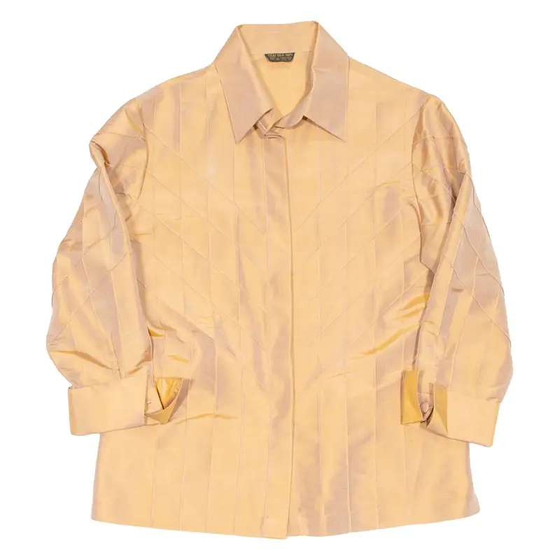 Womens Blouse Gold V-Neck 3/4 Sleeve Silk M