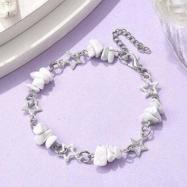 Natural Howlite Chip Link Bracelets
