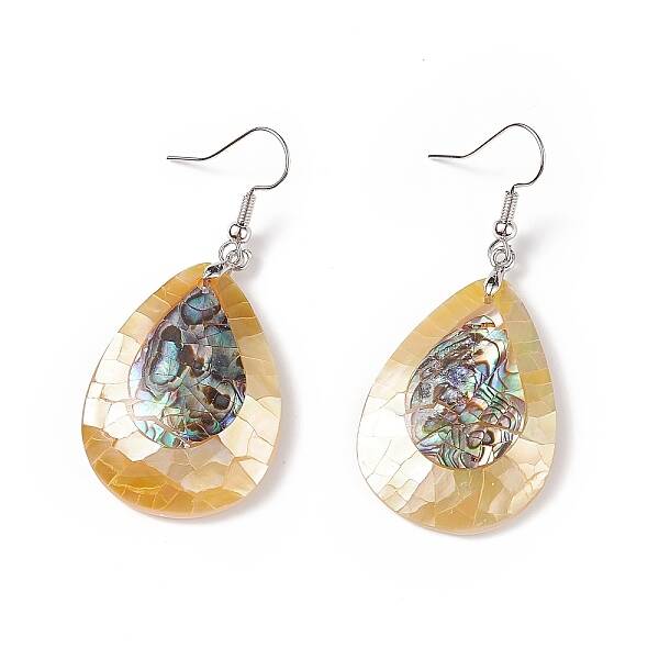 White Shell & Abalone Shell/Paua Shell Dangle Earrings