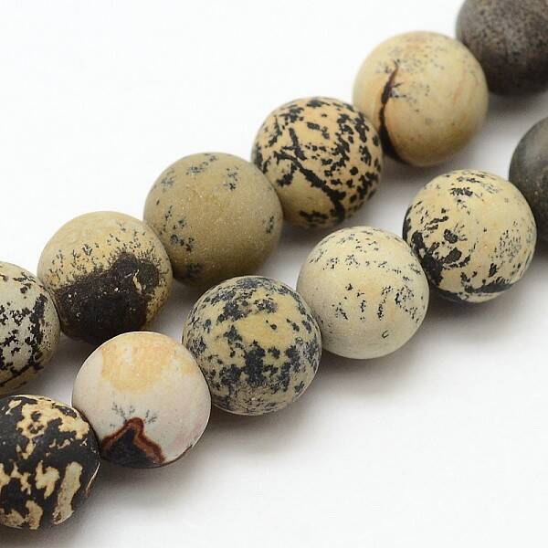 Natural Dendritic Jasper Frosted Round Beads Strands