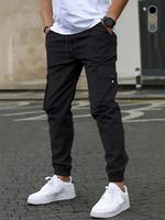 Men's Regular Fit Solid Flap Pocket Drawstring Waist Cargo Pants, Street Fashion Casual Jogger Pants for Daily Wear, Fashion ...