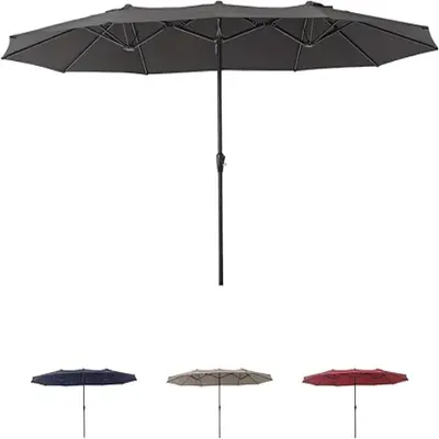 Garvee 15FT Double-Sided Patio Umbrella - Extra Large Outdoor Market Umbrella with Crank, 12-Rib Metal Frame & Air Vents for ...
