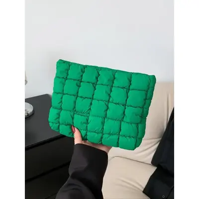 Solid Color Quilted Design Clutch, Makeup Bag, Large Capacity Travel Storage Bag with Zipper, Portable Travel Storage Bag for...