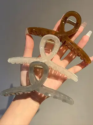 Women 3pcs Solid Straight Shape Hair Claw, Casual Versatile Shark Clip for Women & Girls, Elegant All-match Fashion Accessori...