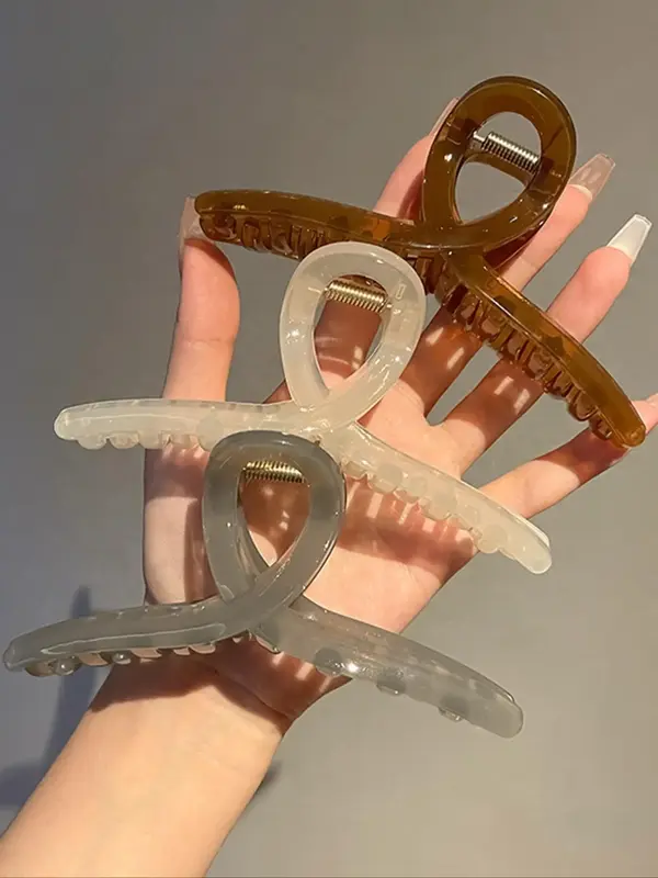 Women 3pcs Solid Straight Shape Hair Claw, Casual Versatile Shark Clip for Women & Girls, Elegant All-match Fashion Accessori...