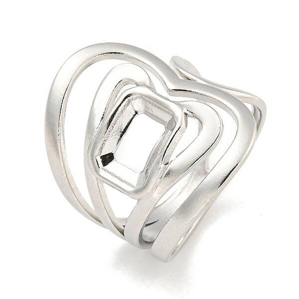 Non-Tarnish Hollow Heart 304 Stainless Steel Open Cuff Finger Rings for Women