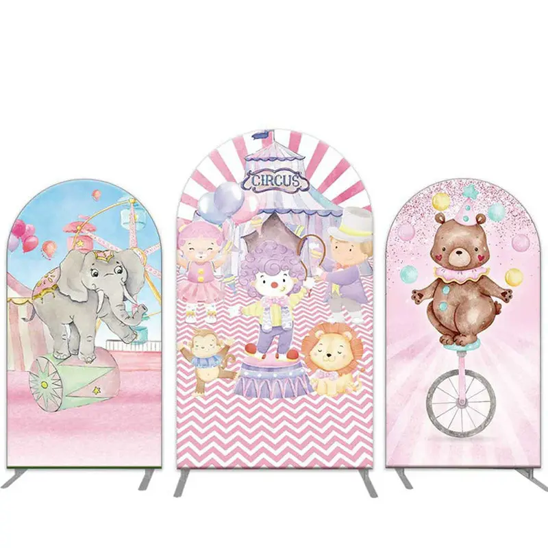Aperturee Pink Circus Show Birthday Arch Backdrop Kit For Girls | Diy Round Arch Backdrop | Custom Chiara Arched Covers | Cir...