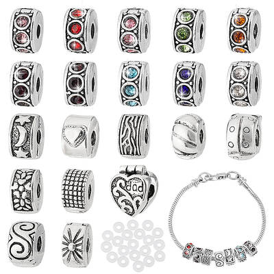 20 Pcs Clip Lock Bead Charms with 20 Pcs Silicon Rubber Stopper O-rings Fit European Style Bracelet for Jewelry Making