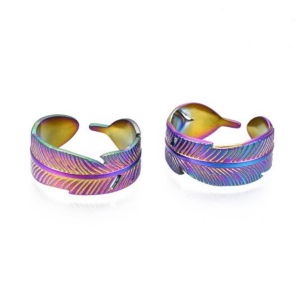 304 Stainless Steel Feather Wrapped Cuff Ring