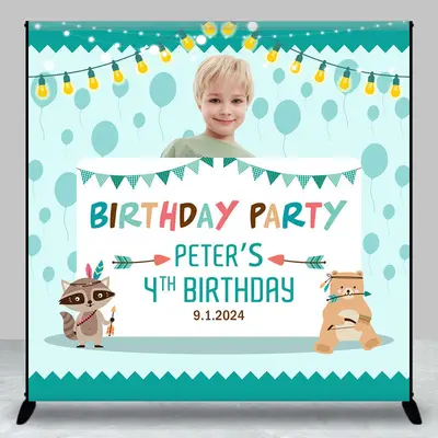 Bear Coon Hunter Blue Custom Boy Birthday Backdrop