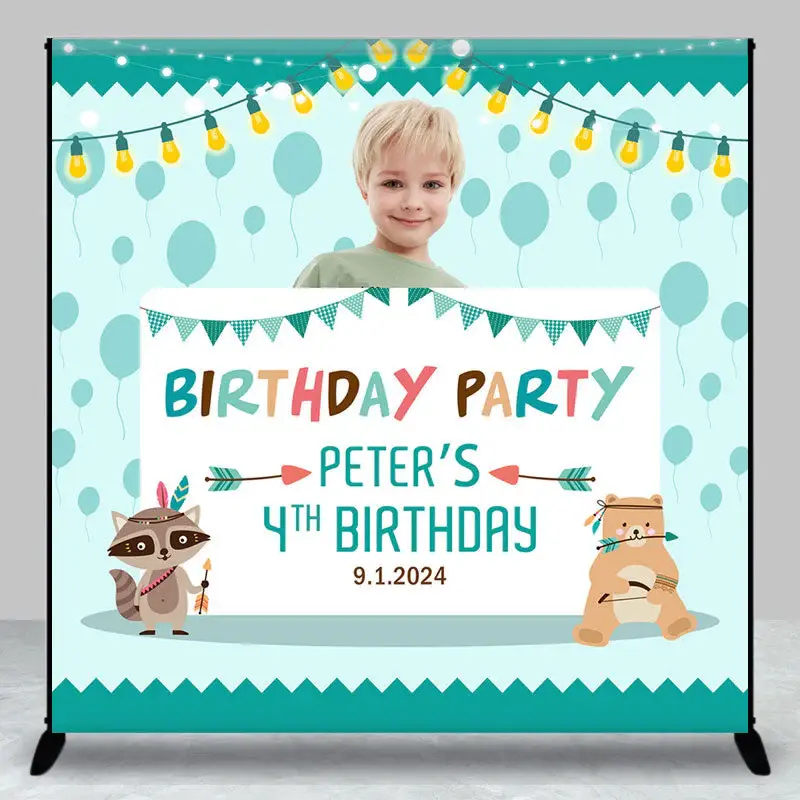 Bear Coon Hunter Blue Custom Boy Birthday Backdrop
