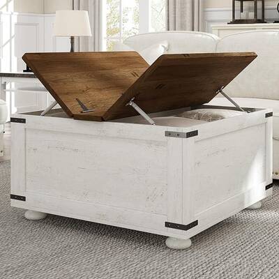 HOMBCK Farmhouse Coffee Table with Storage,  Hinged Lift Top, Rustic Cocktail Table, for Living Room, with Vintage Gourd