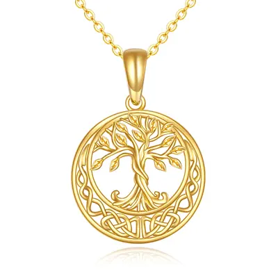 14K Gold Tree Of Life & Celtic Knot Pendant Necklace