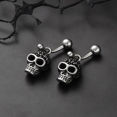 Skull 316 Surgical Stainless Steel Dangle Belly Button Rings