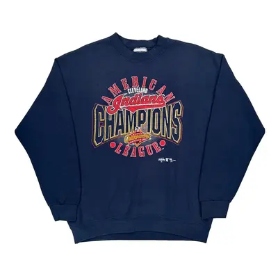 Made In Usa Cleveland Indians Lee Mlb Sweatshirt - Large Navy Cotton Blend