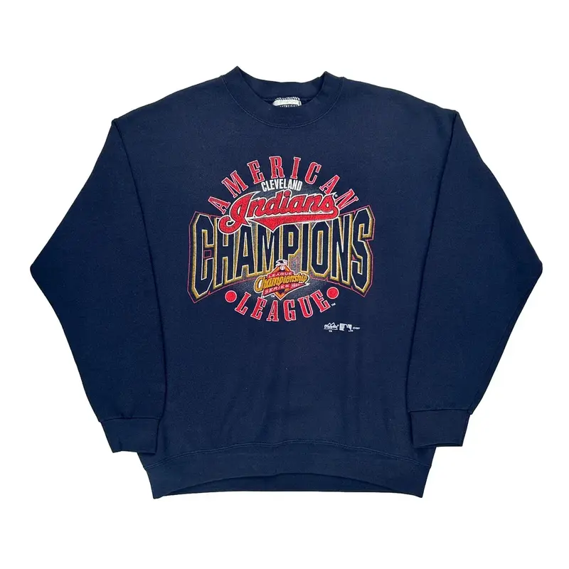 Made In Usa Cleveland Indians Lee Mlb Sweatshirt - Large Navy Cotton Blend