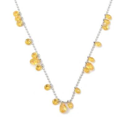 304 Stainless Steel Cubic Zirconia Teardrop & Flat Round Bib Ball Chain Necklaces for Women