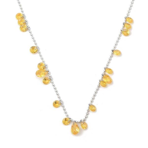 304 Stainless Steel Cubic Zirconia Teardrop & Flat Round Bib Ball Chain Necklaces for Women