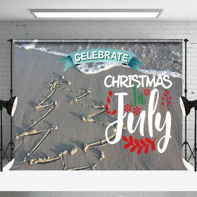 Sand Beach Tree Celebrate Christmas In July Backdrop - Aperturee