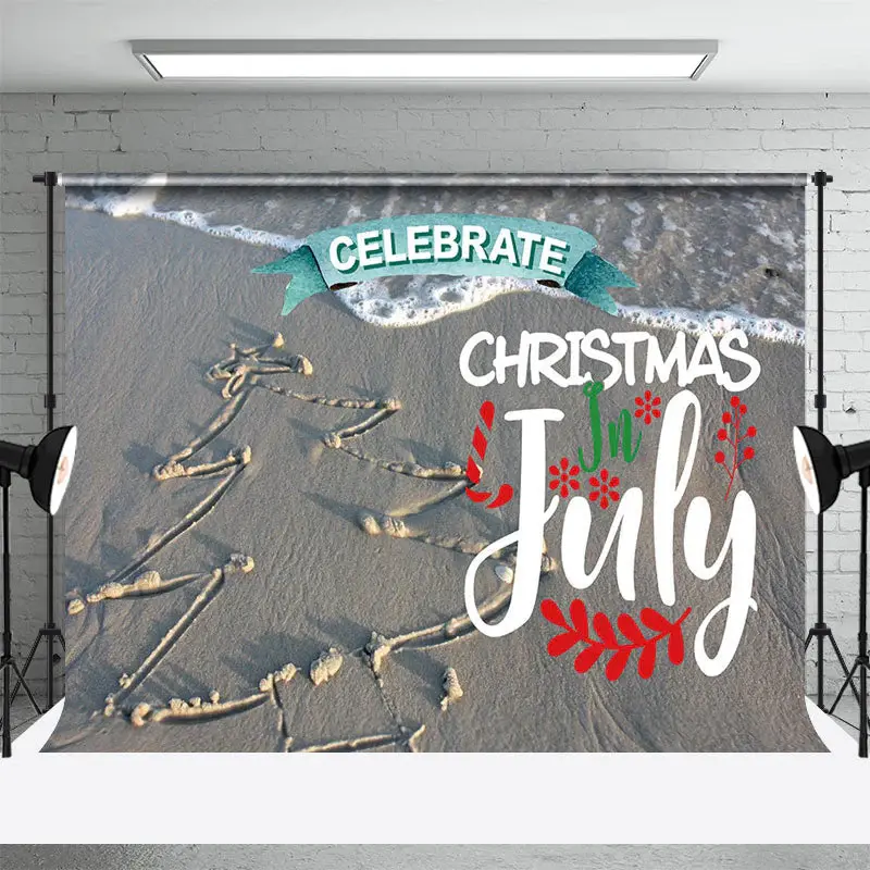Sand Beach Tree Celebrate Christmas In July Backdrop - Aperturee