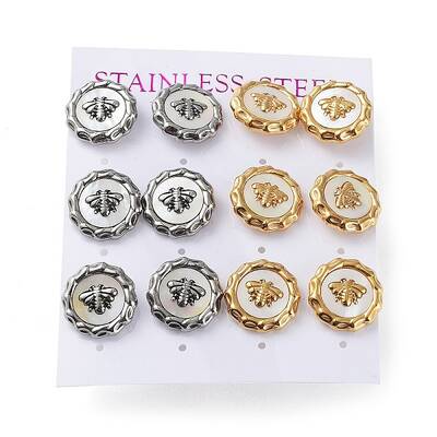 6 Pair 2 Color Bee Natural Shell Stud Earrings