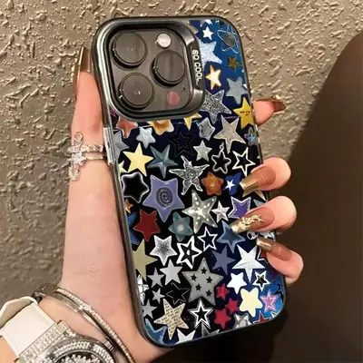 Star Pattern Matte Phone Case, Anti-drop Decorative Phone Protector Cover, Phone Accessories Compatible with iPhone 16 15 14 ...
