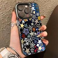 Star Pattern Matte Phone Case, Anti-drop Decorative Phone Protector Cover, Phone Accessories Compatible with iPhone 16 15 14 ...