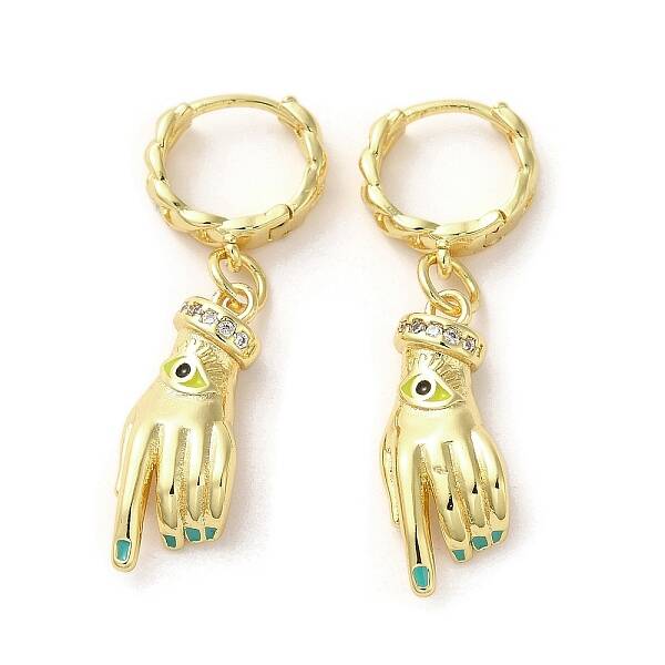 Palm with Horse Eye Real 18K Gold Plated Brass Dangle Hoop Earrings