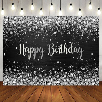Sliver Glitter Diamonds Black Birthday Backdrop - Aperturee