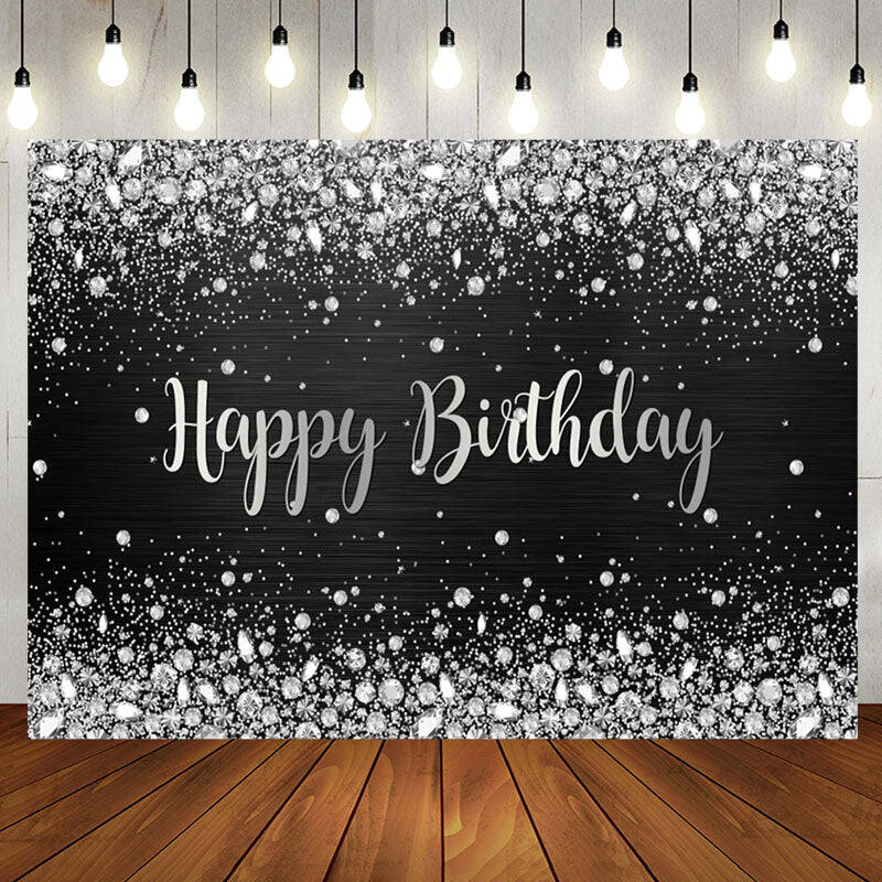 Sliver Glitter Diamonds Black Birthday Backdrop - Aperturee