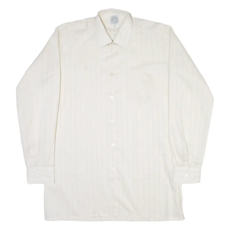 MARSUM Mens Shirt White Striped Long Sleeve M