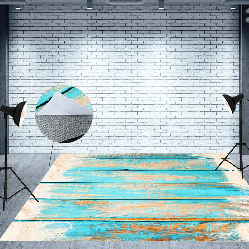 Retro Teal Brown Sandy Wood Grain Stripe Floor Mat