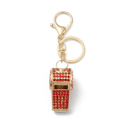 Shining Zinc Alloy Rhinestone Whistle Pendant Keychain