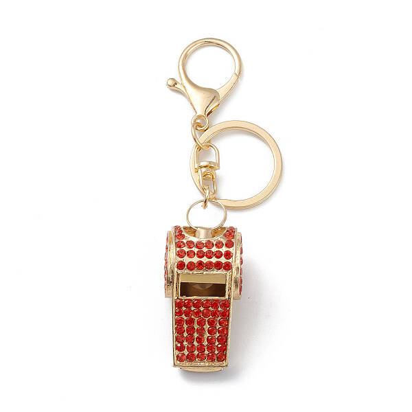 Shining Zinc Alloy Rhinestone Whistle Pendant Keychain