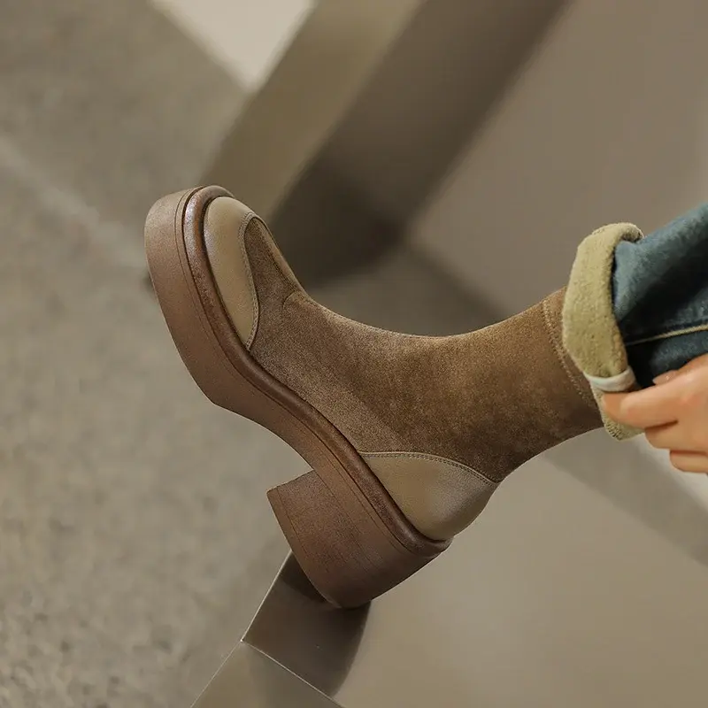 CHIKO Tocarra Round Toe Block Heels Ankle Boots