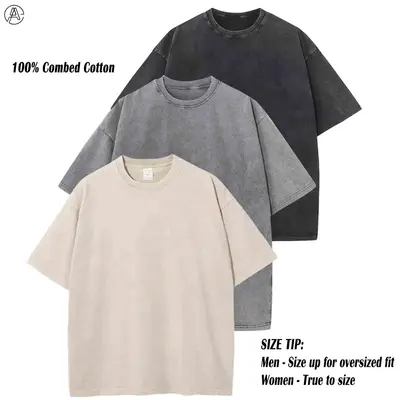ARSSM 3 Pack Acid Wash Unisex Oversized Cotton T-Shirt Crew Neck Half Short Sleeve Summer Top Casual Loose Fit Solid Streetwe...