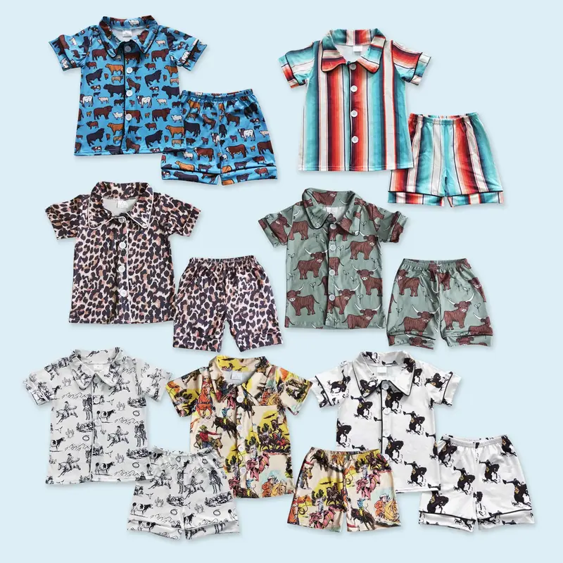 Western highland cow kids boy short sleeve summer pajama set