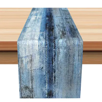 Denim Blue White Ink Painting Retro Table Runner - Aperturee