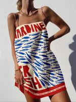 Women's Sardine Print Suspender Dress, Casual Boho Sleeveless A-line Dress for Beach Holiday Vacation, Ladies Summer Clothes