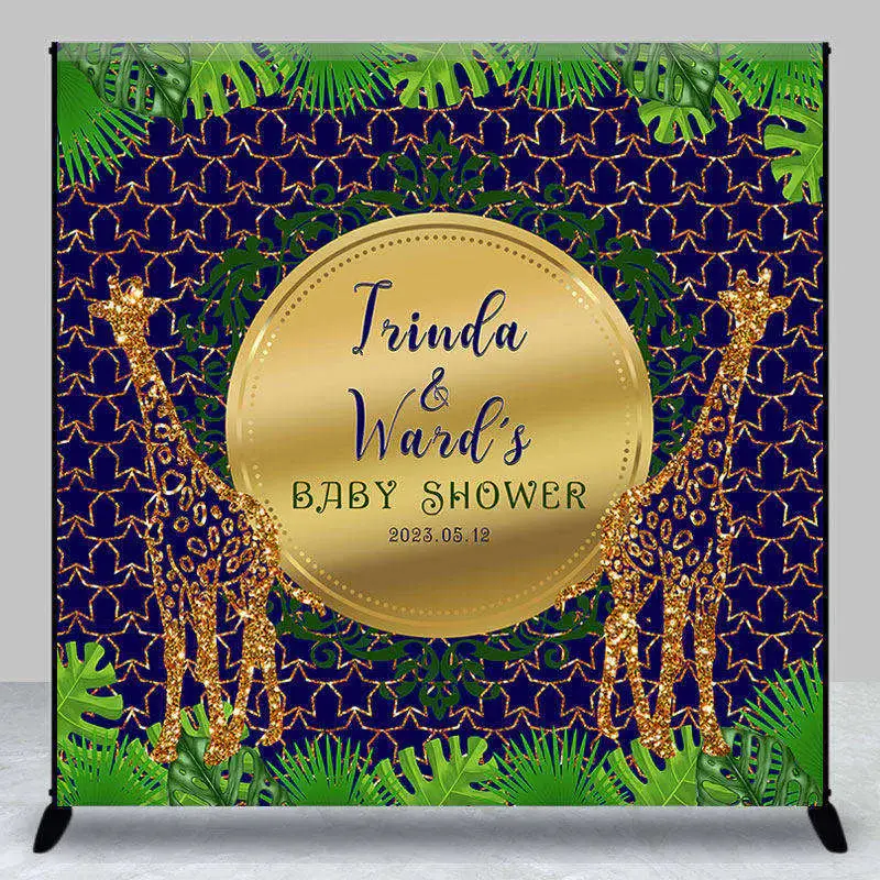 Giraffe Jungle Green Blue Custom Baby Shower Backdrop - Aperturee
