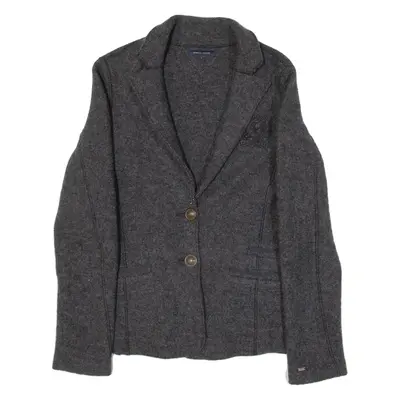 TOMMY HILFIGER Womens Blazer Jacket Grey Knit Wool L