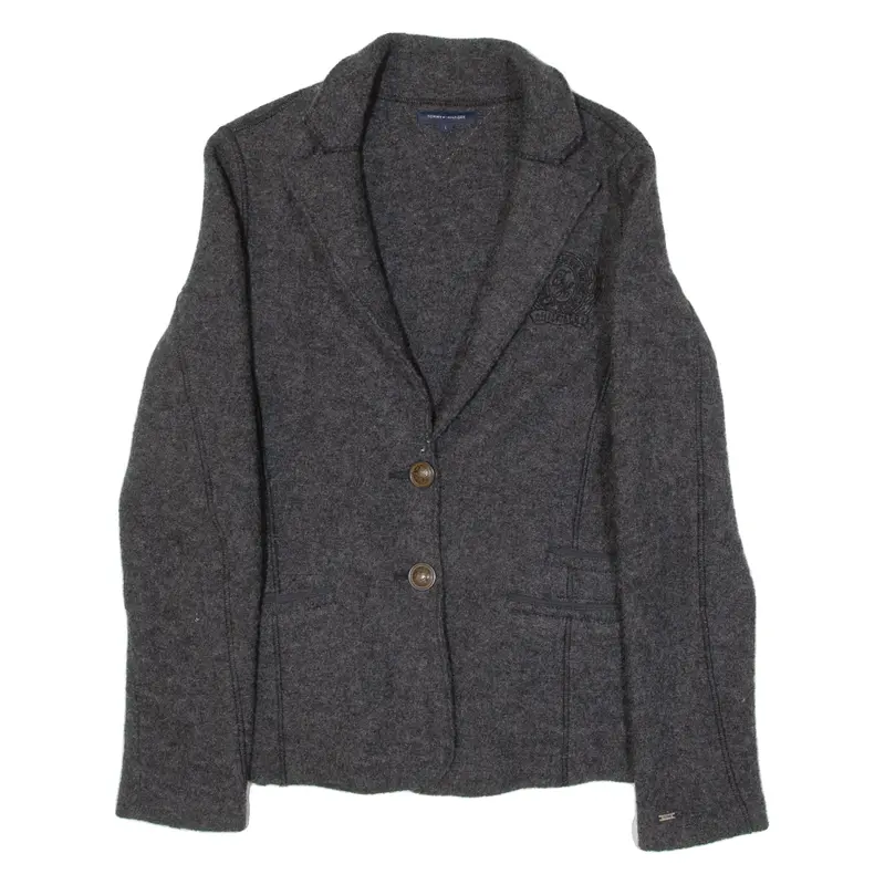 TOMMY HILFIGER Womens Blazer Jacket Grey Knit Wool L