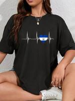 100% Cotton El Salvador Heartbeat Pulse EKG Salvadorian Heart Flag T-Shirt Casual Short Sleeve Shirt
