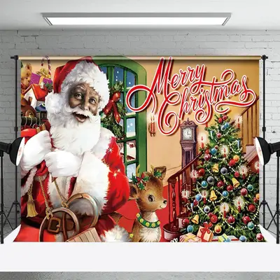 Santa Reindeer Indoor Xmas Tree Christmas Backdrop - Aperturee