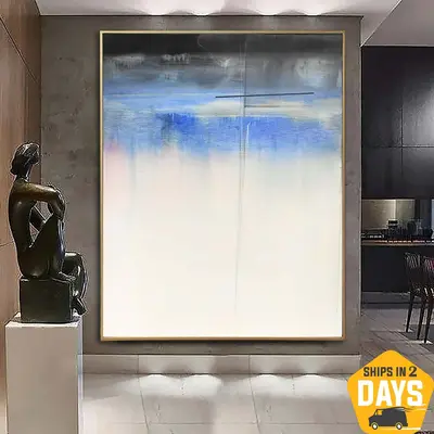 Extra Large Original Abstract Paintings On Canvas In White And Blue Textured Wall Art Oil Painting Hand Painted Art | WHITE 1...