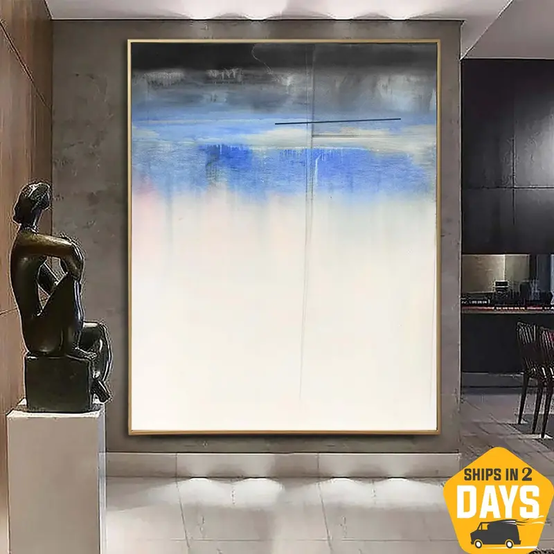 Extra Large Original Abstract Paintings On Canvas In White And Blue Textured Wall Art Oil Painting Hand Painted Art | WHITE 1...