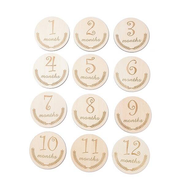 Flat Round Wood Cabochons with Month