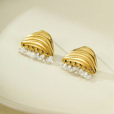 Triangle Stainless Steel Clear Cubic Zirconia Stud Earrings