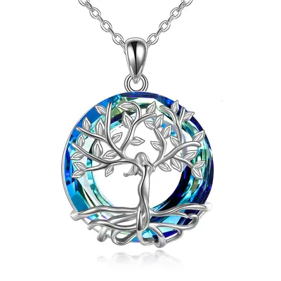 Sterling Silver Tree Of Life Crystal Pendant Necklace