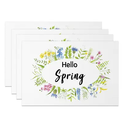 Aperturee Colorful Floral Plant Hello Spring Set Of 4 Placemats, 14x12 Inch, 15.8 USD, NYJY00360-S, placemats
